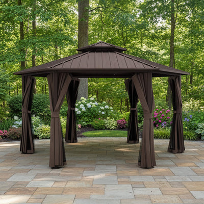 Alora Hardtop Hexagonal Gazebo With Curtains And Netting
