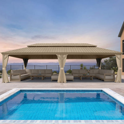 Alora Extra-Large Hardtop Gazebo With Galvanized Steel Double Roof, Curtains And Netting