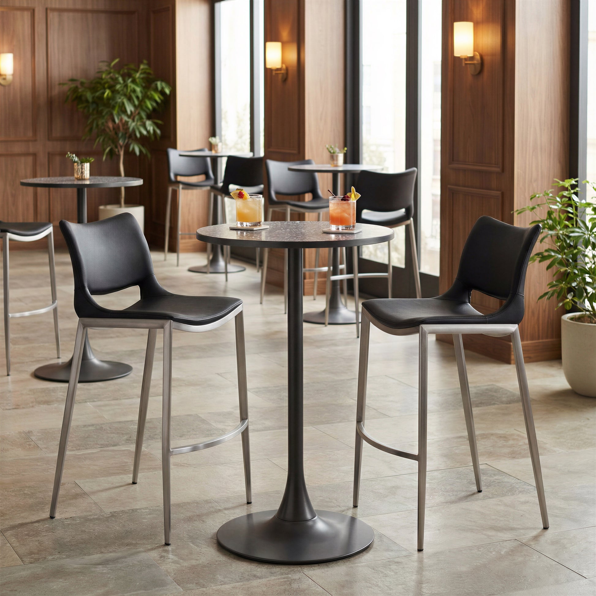 Ace Barstool (Set of 2) - Black & Silver
