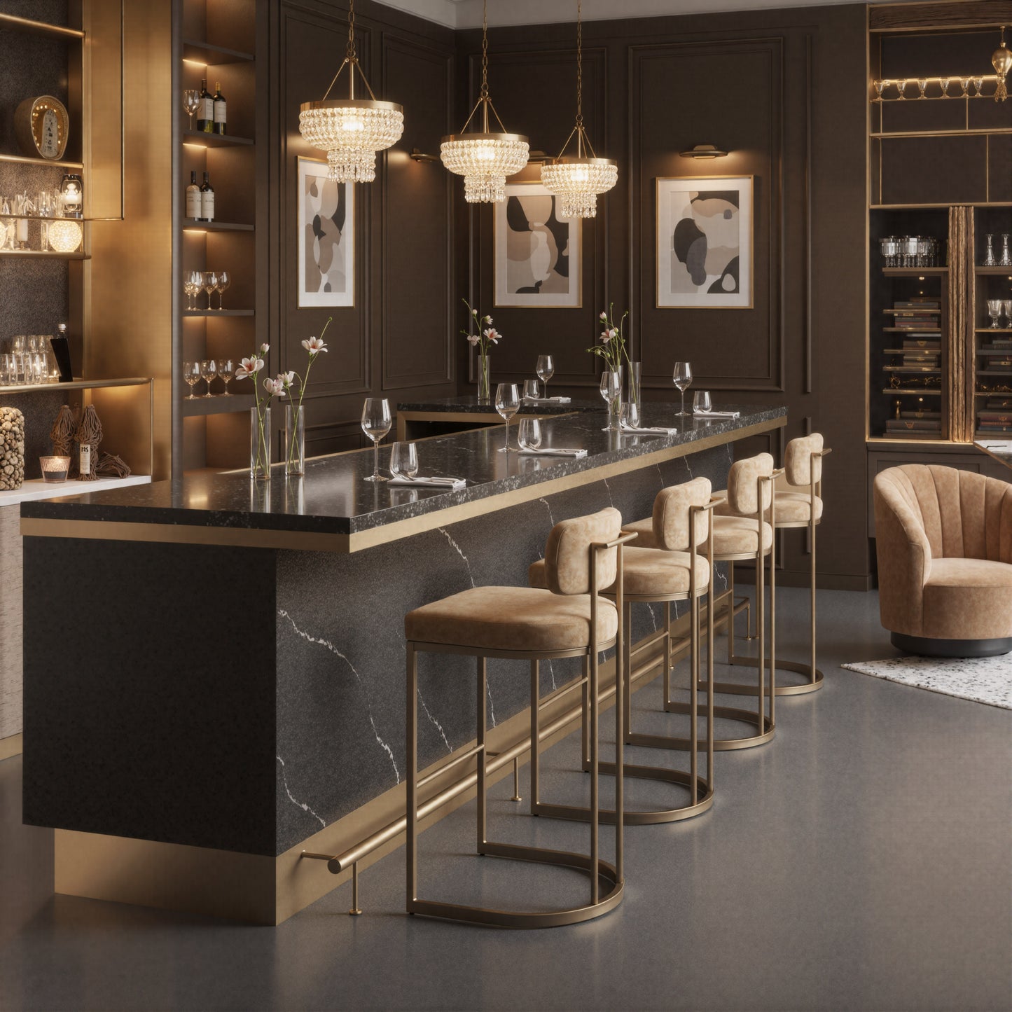 Velar Barstool (Set of 2) Beige & Bronze