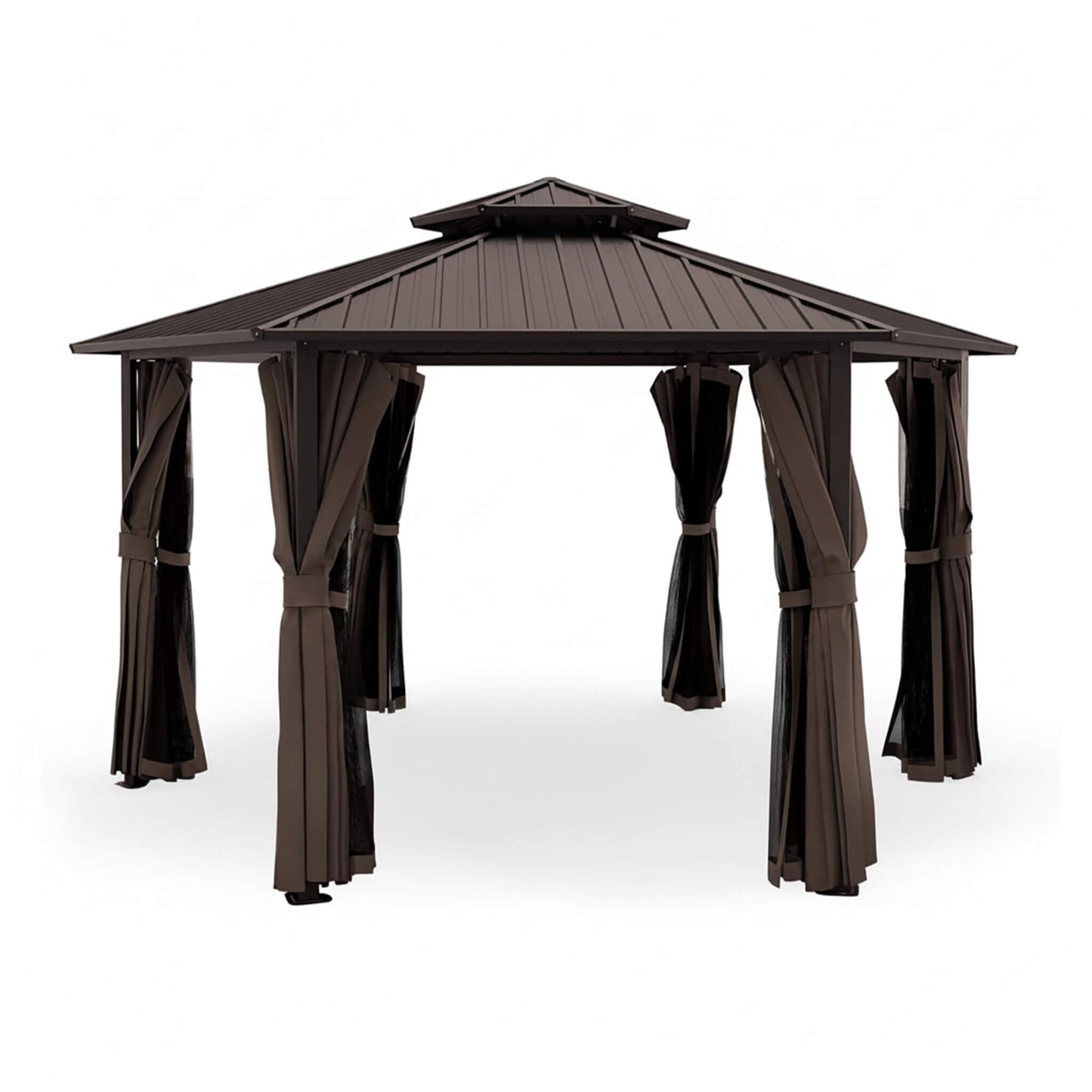 Alora Hardtop Hexagonal Gazebo With Curtains And Netting