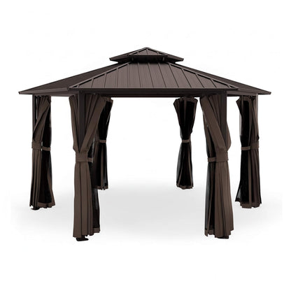 Alora Hardtop Hexagonal Gazebo With Curtains And Netting
