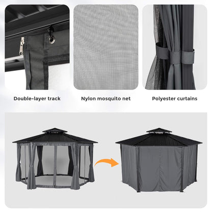 Alora Hardtop Hexagonal Gazebo With Curtains And Netting