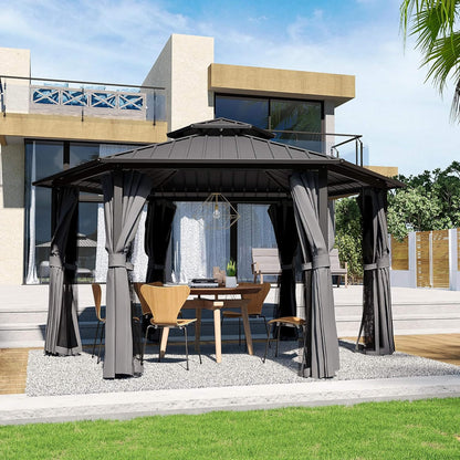 Alora Hardtop Hexagonal Gazebo With Curtains And Netting