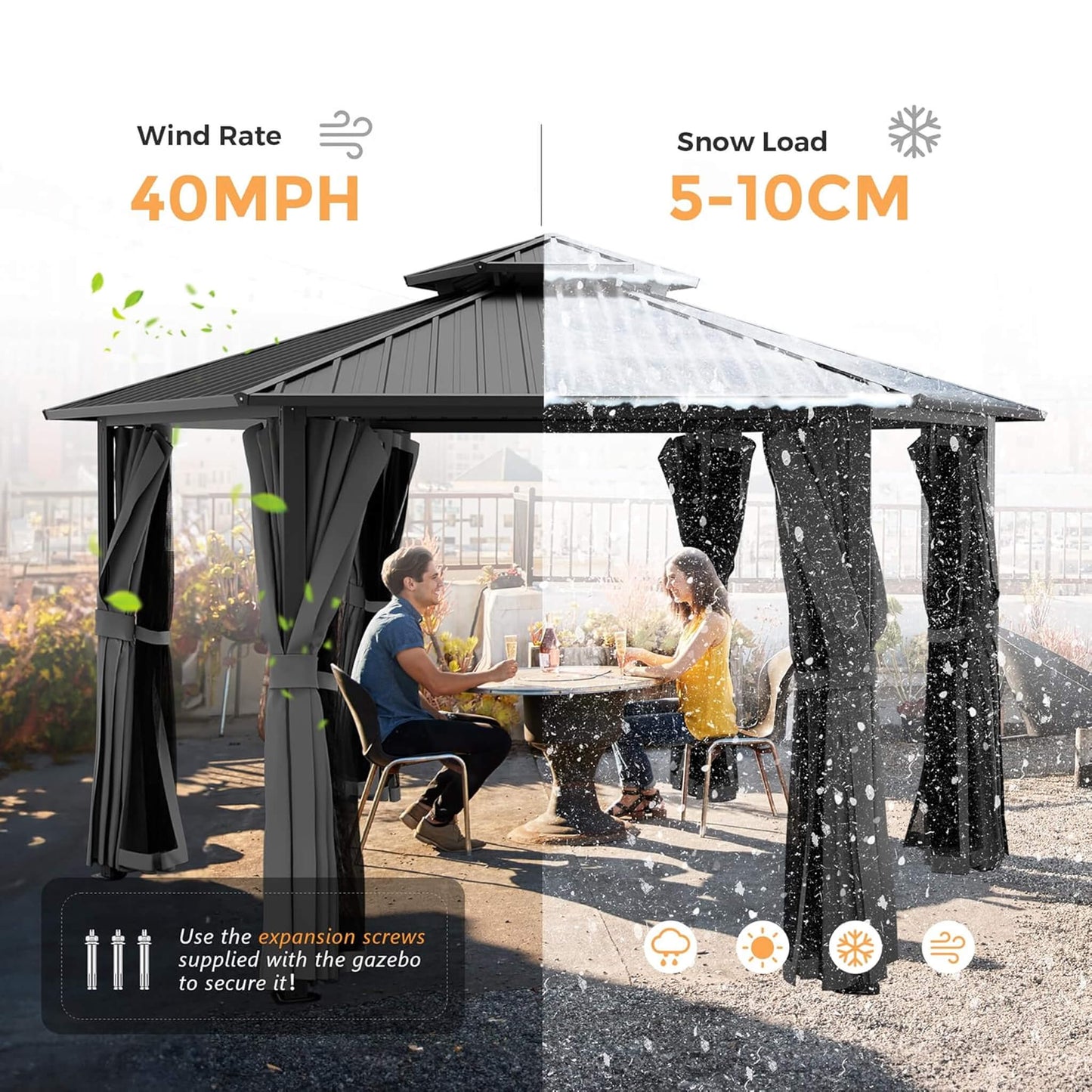 Alora Hardtop Hexagonal Gazebo With Curtains And Netting