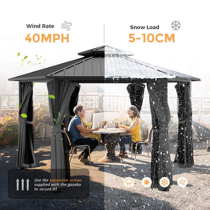 Alora Hardtop Hexagonal Gazebo With Curtains And Netting