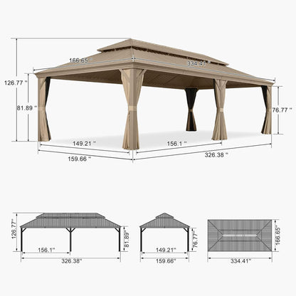 Alora Extra-Large Hardtop Gazebo With Galvanized Steel Double Roof, Curtains And Netting