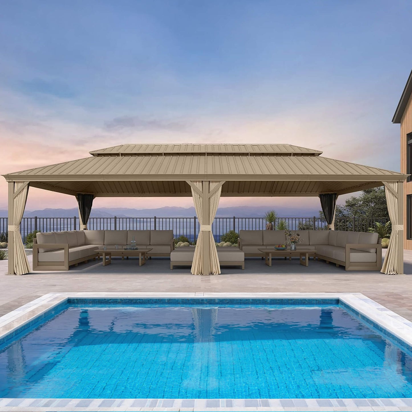 Alora Extra-Large Hardtop Gazebo With Galvanized Steel Double Roof, Curtains And Netting