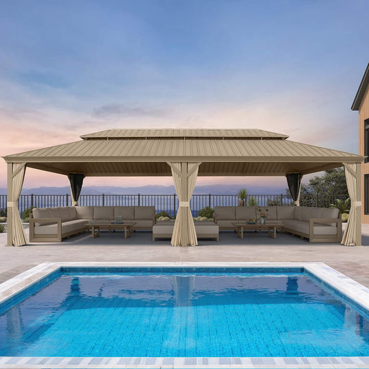 Alora Extra-Large Hardtop Gazebo With Galvanized Steel Double Roof, Curtains And Netting
