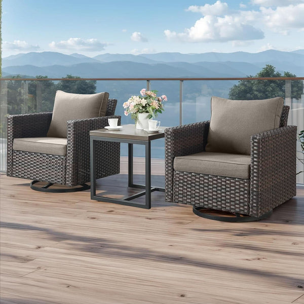 Seven Piece Outdoor Wicker Patio Furniture Set With Swivel Rockers
