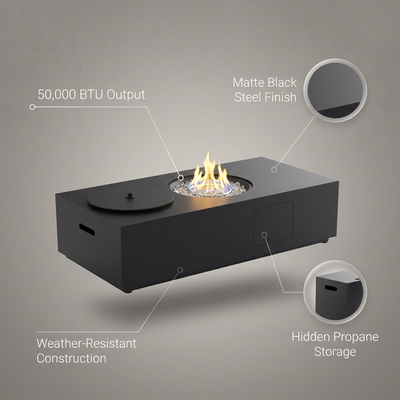 48 In, 50,000 BTU Black Coating Steel Outdoor Fire Table Propane Gas Fire Pit Table