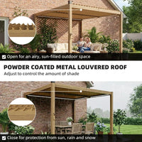 Pergola Louvered Metal Brown 9.8x9.8ft Solar LED Drainage