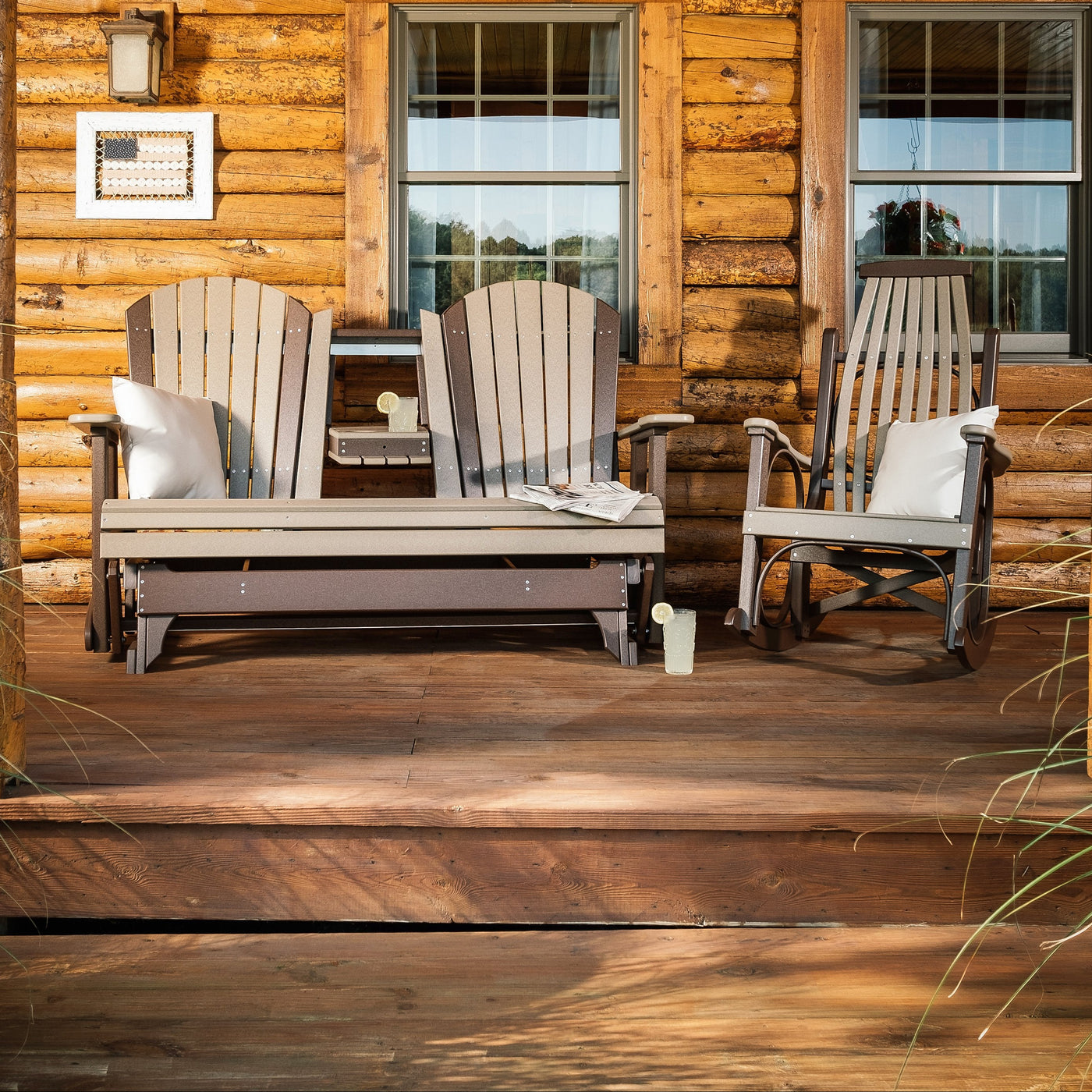 5' Adirondack Glider Weatherwood & Chestnut Brown