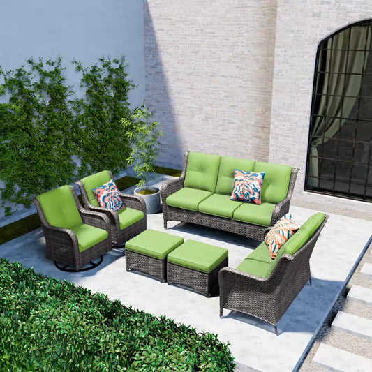 Patio Furniture Set 6-Piece Outdoor Patio Conversation Set with Green Cushions Lawn Furniture