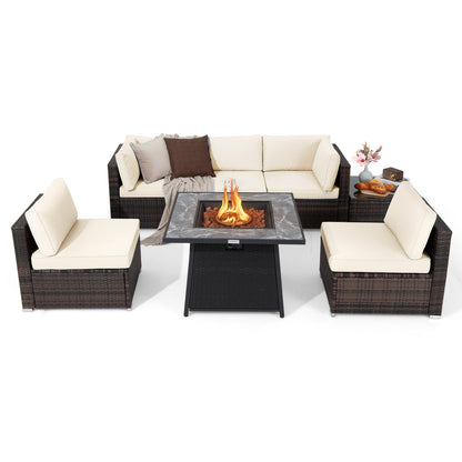7 Pieces Patio Furniture Set with Propane Gas Fire Pit Table