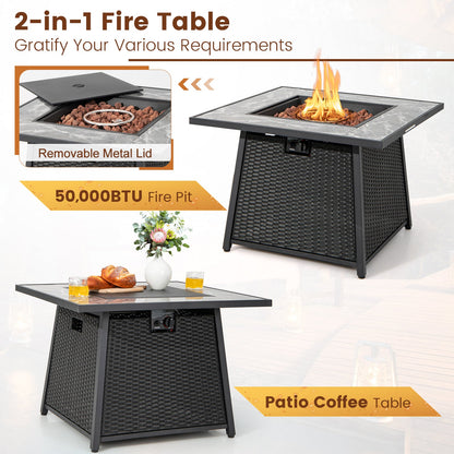 7 Pieces Patio Furniture Set with Propane Gas Fire Pit Table
