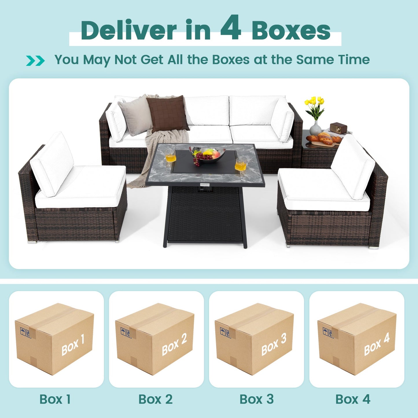 7 Pieces Patio Furniture Set with Propane Gas Fire Pit Table