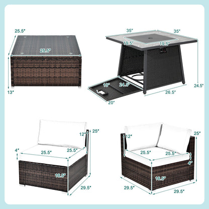 7 Pieces Patio Furniture Set with Propane Gas Fire Pit Table