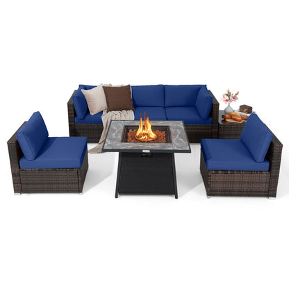 7 Pieces Patio Furniture Set with Propane Gas Fire Pit Table