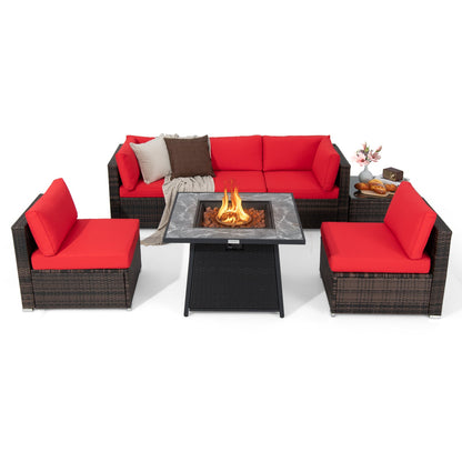 7 Pieces Patio Furniture Set with Propane Gas Fire Pit Table