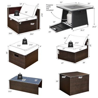 9 Pieces Patio PE Wicker Sectional Set with Fire Pit Table