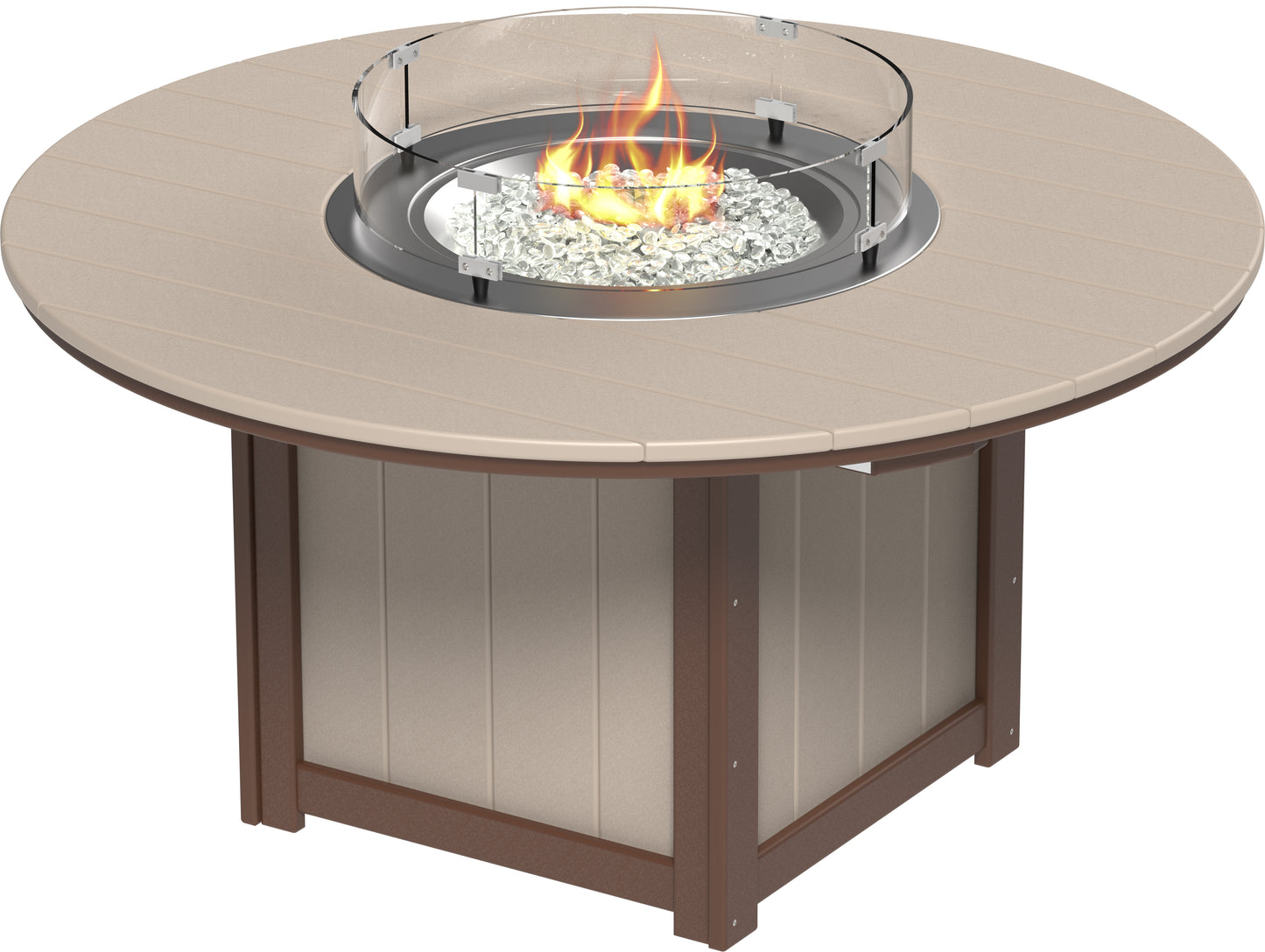 Lumin Fire Table 60" Round Weatherwood & Chestnut Brown / Dining Height