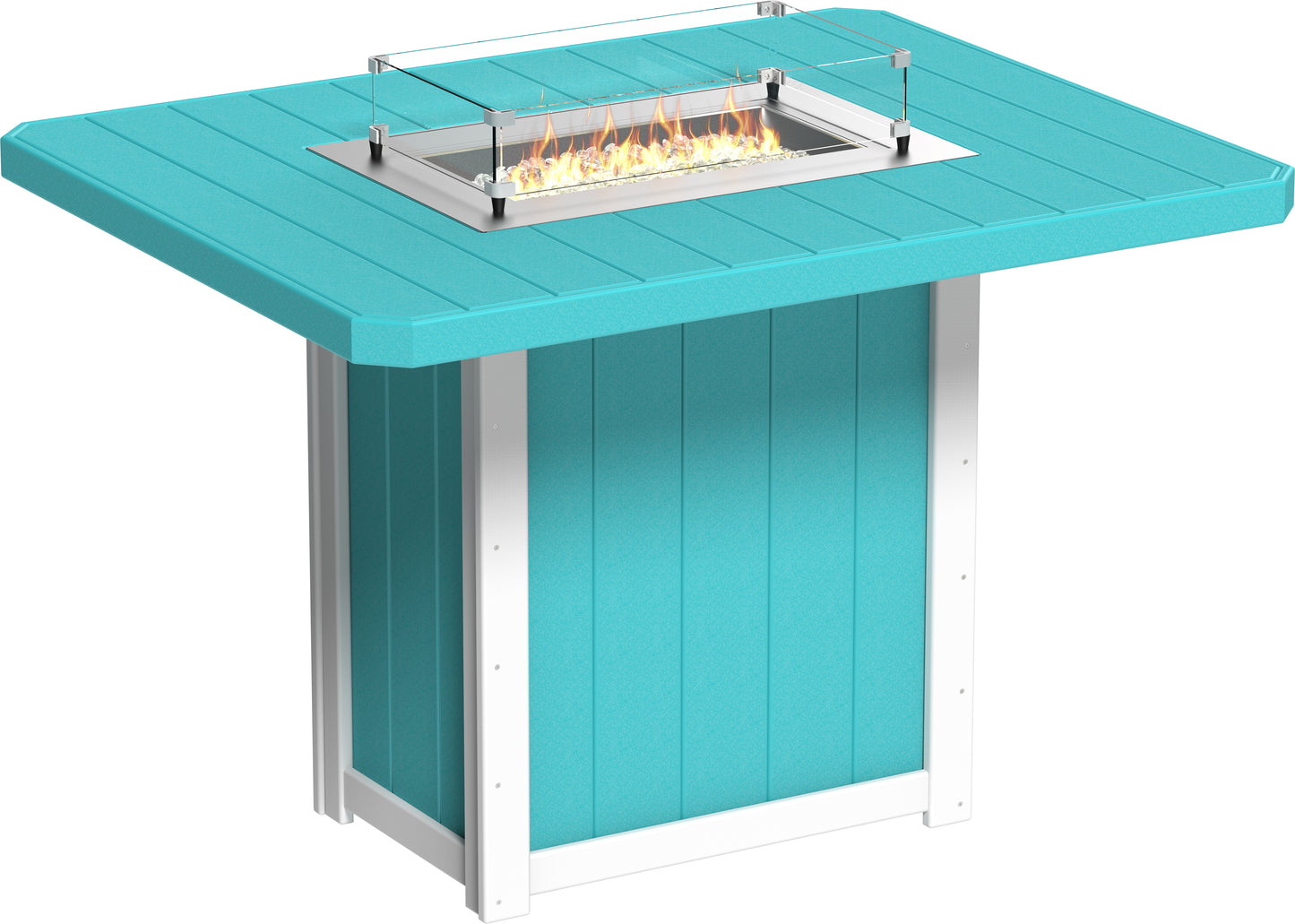 Lumin Fire Table 62" Rectangular Aruba Blue & White / Bar Height