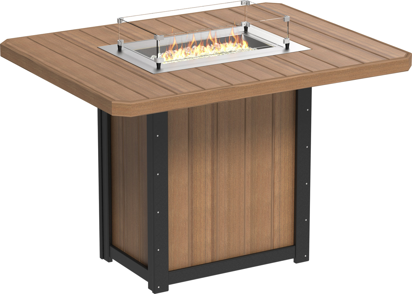 Lumin Fire Table 62" Rectangular Antique Mahogany & Black / Bar Height
