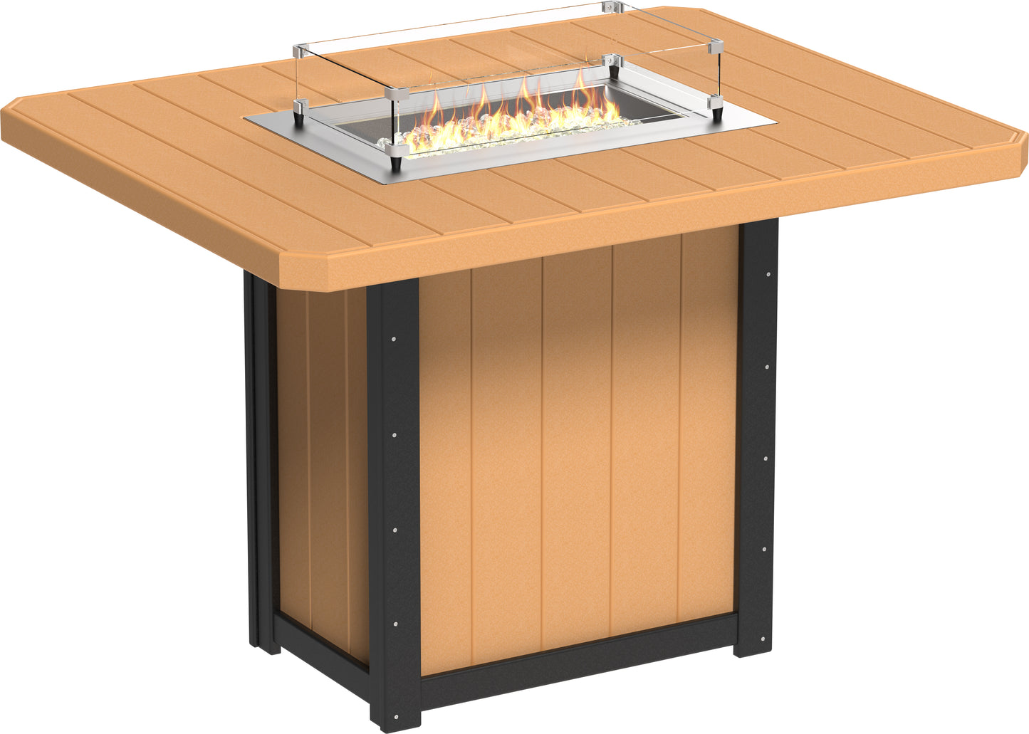 Lumin Fire Table 62" Rectangular Cedar & Black / Bar Height