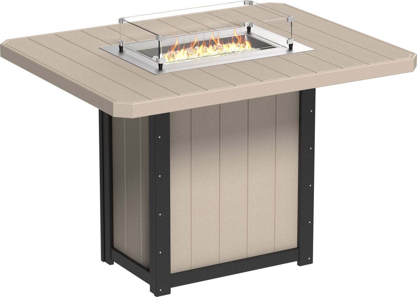 Lumin Fire Table 62" Rectangular Weatherwood & Black / Bar Height