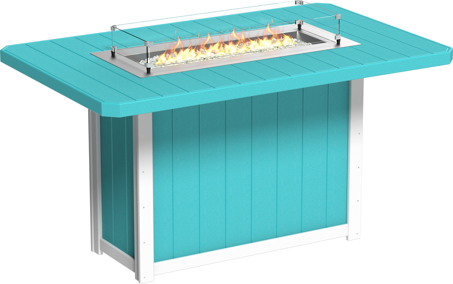 Lumin Fire Table 79" Rectangular Aruba Blue & White / Bar Height