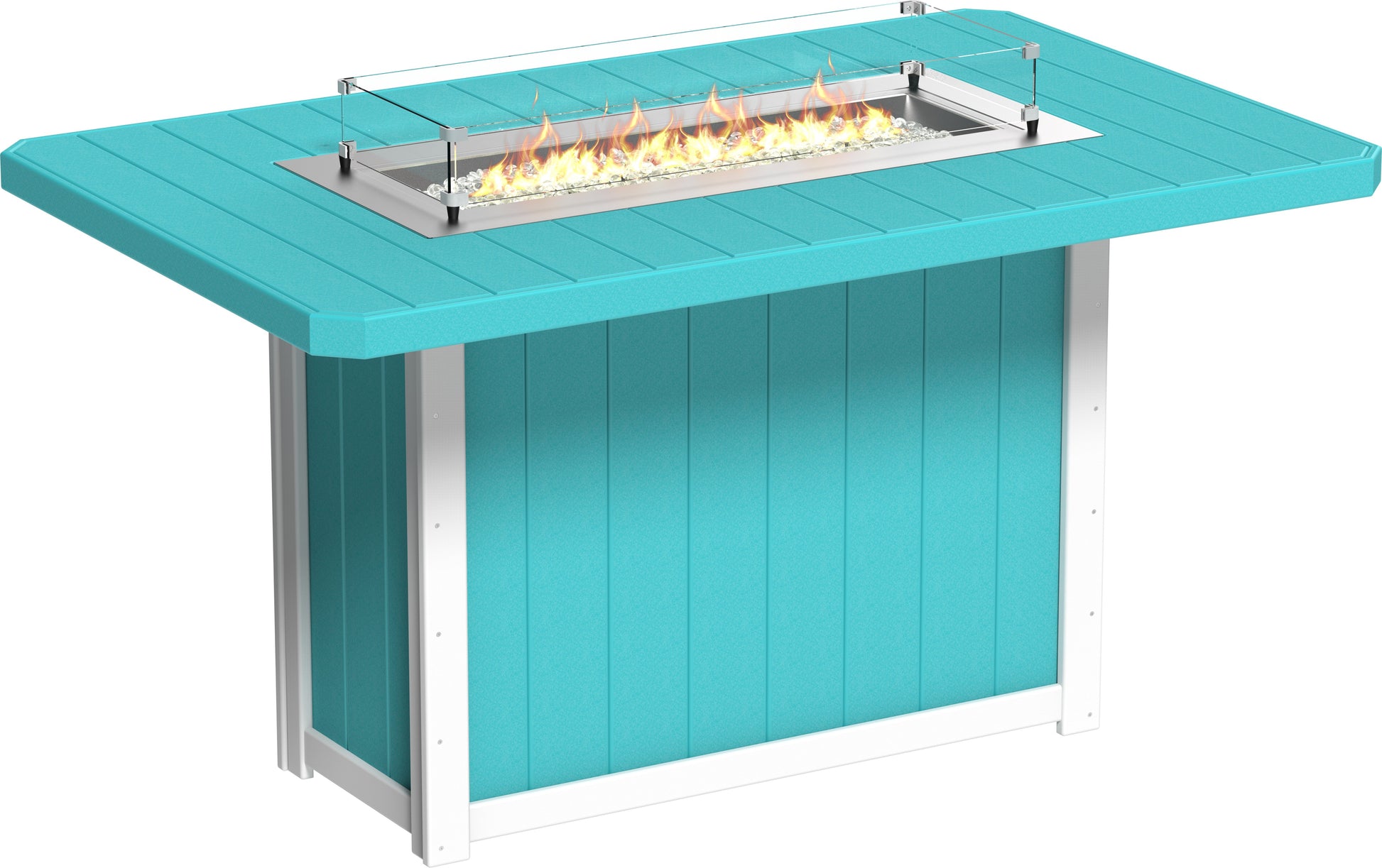 Lumin Fire Table 79" Rectangular Aruba Blue & White / Bar Height