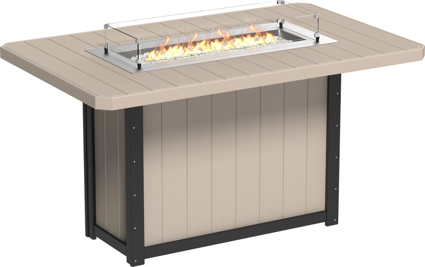 Lumin Fire Table 79" Rectangular Weatherwood & Black / Bar Height
