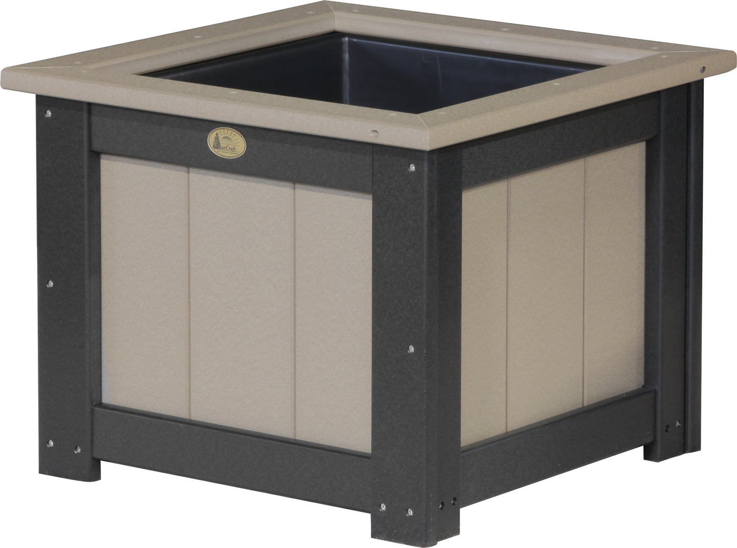 24" Square Planter Weatherwood & Black