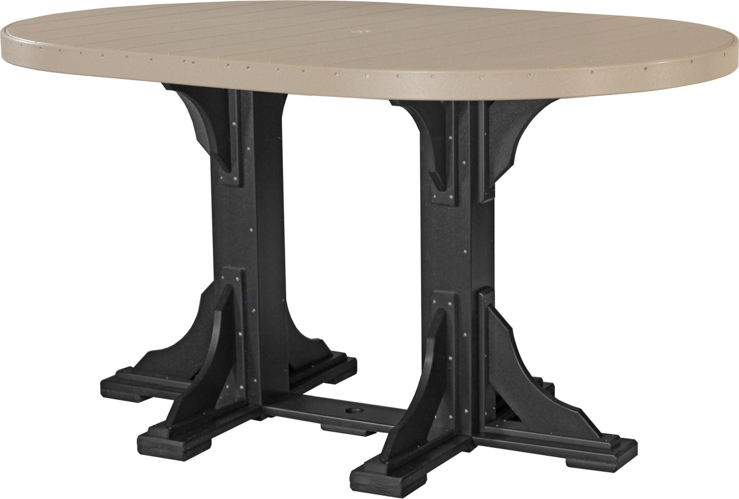 4' x 6' Oval Table Weatherwood & Black / Bar Height