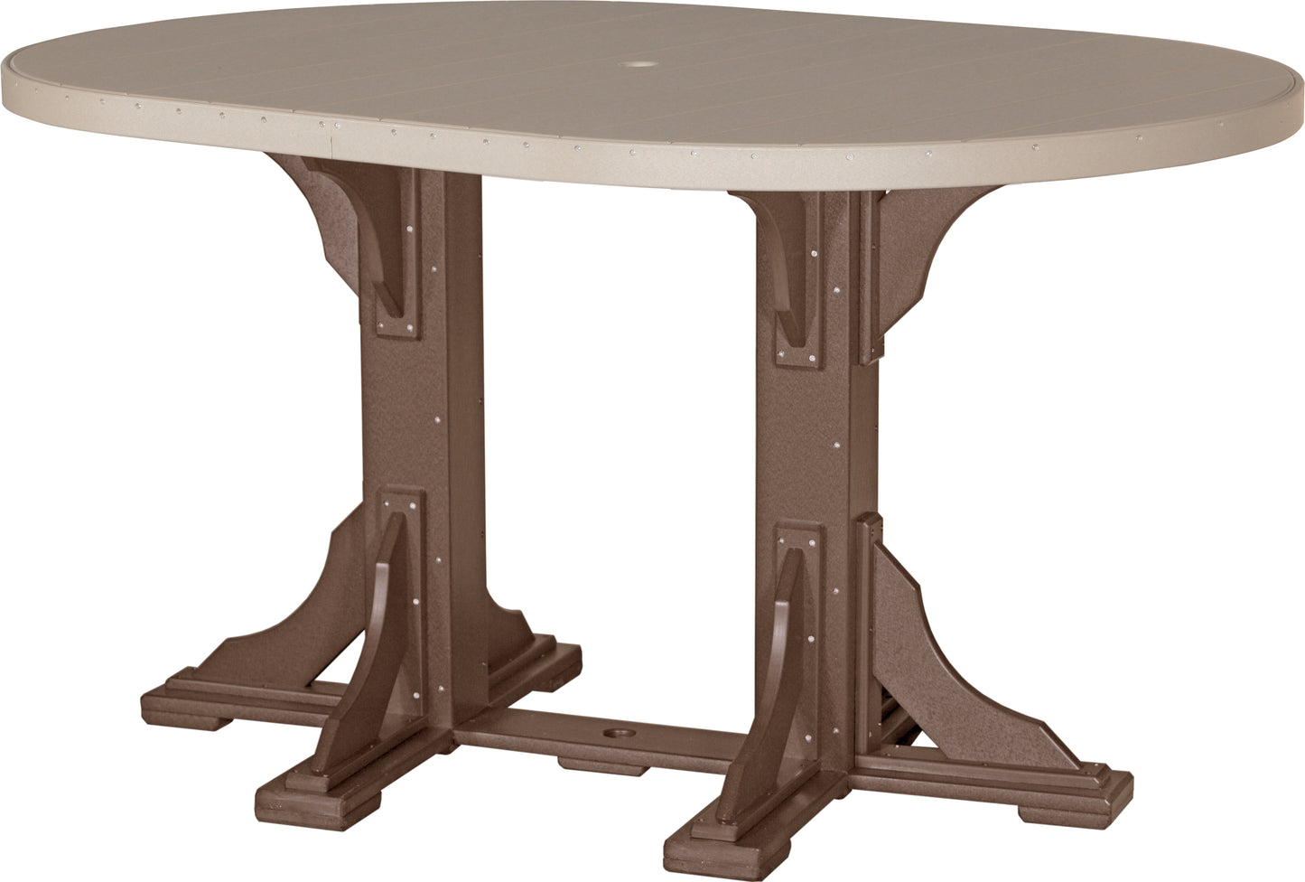 4' x 6' Oval Table Weatherwood & Chestnut Brown / Bar Height