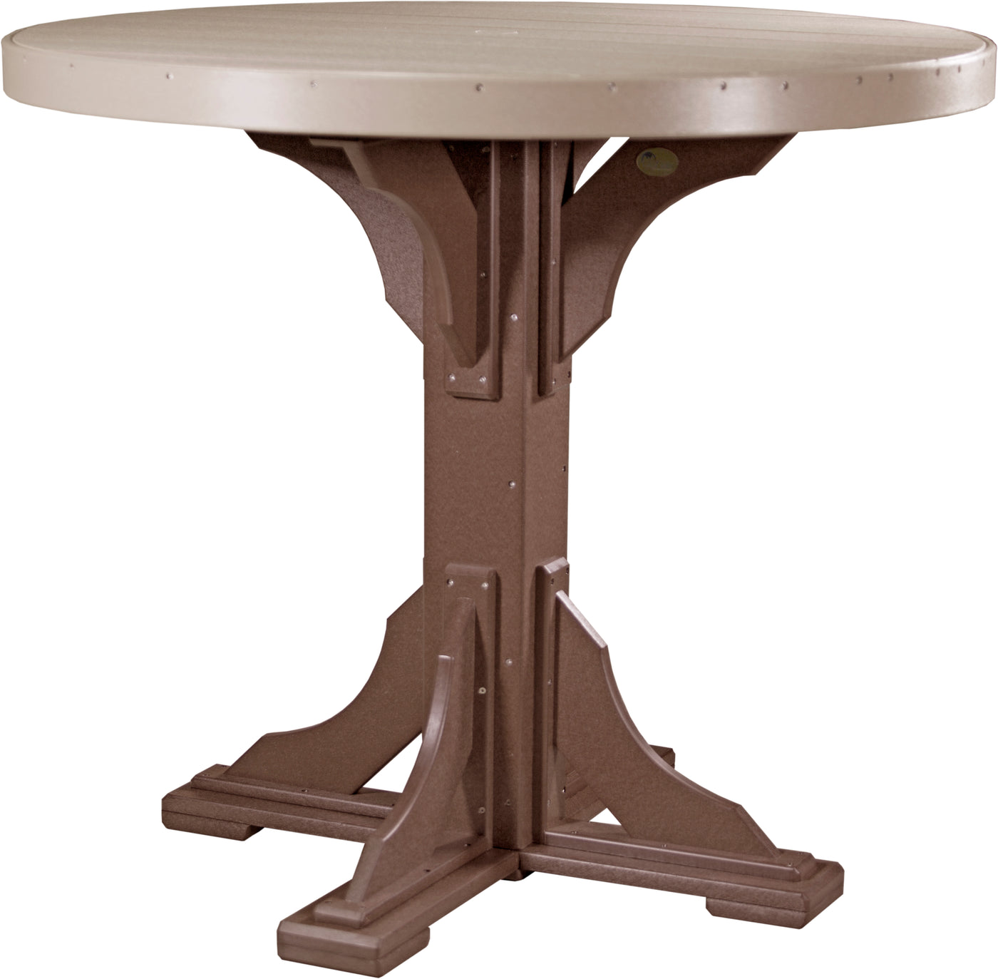 4' Round Table Weatherwood & Chestnut Brown / Bar Height
