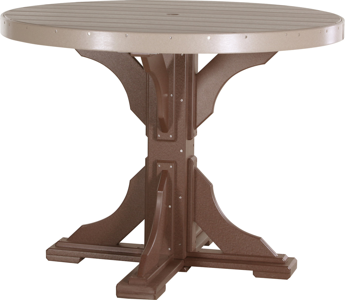 4' Round Table Weatherwood & Chestnut Brown / Counter Height