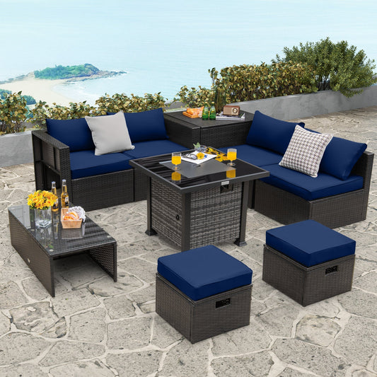 Outdoor 9 Pieces Patio Furniture Set with 50 000 BTU Propane Fire Pit Table