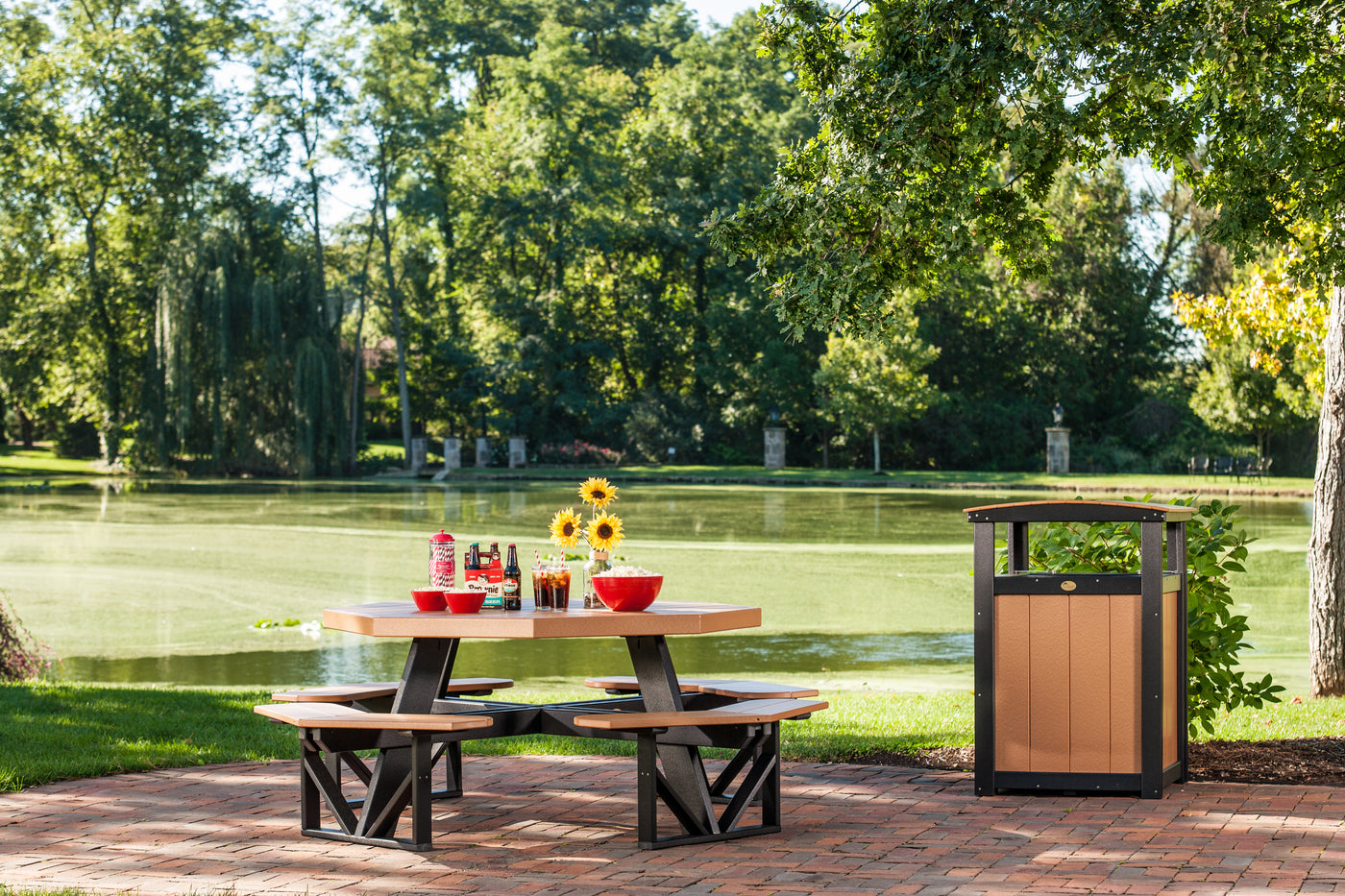 Octagon Picnic Table Cedar & Black
