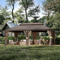 14 Ft. X 22 Ft. Double Galvanized Steel Roof Aluminum Frame Outdoor Patio Hardtop Gazeb with Netting and Curtains