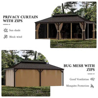 14 Ft. X 22 Ft. Double Galvanized Steel Roof Aluminum Frame Outdoor Patio Hardtop Gazeb with Netting and Curtains
