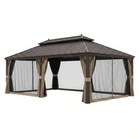 14 Ft. X 22 Ft. Double Galvanized Steel Roof Aluminum Frame Outdoor Patio Hardtop Gazeb with Netting and Curtains