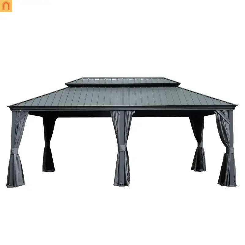Hardtop Gazebo Aluminum Gray 12x18ft Netting Curtains