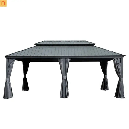 Hardtop Gazebo Aluminum Gray 12x18ft Netting Curtains