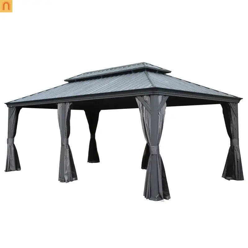 Hardtop Gazebo Aluminum Gray 12x18ft Netting Curtains