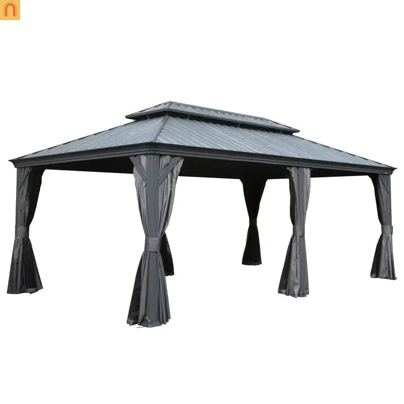 Hardtop Gazebo Aluminum Gray 12x18ft Netting Curtains