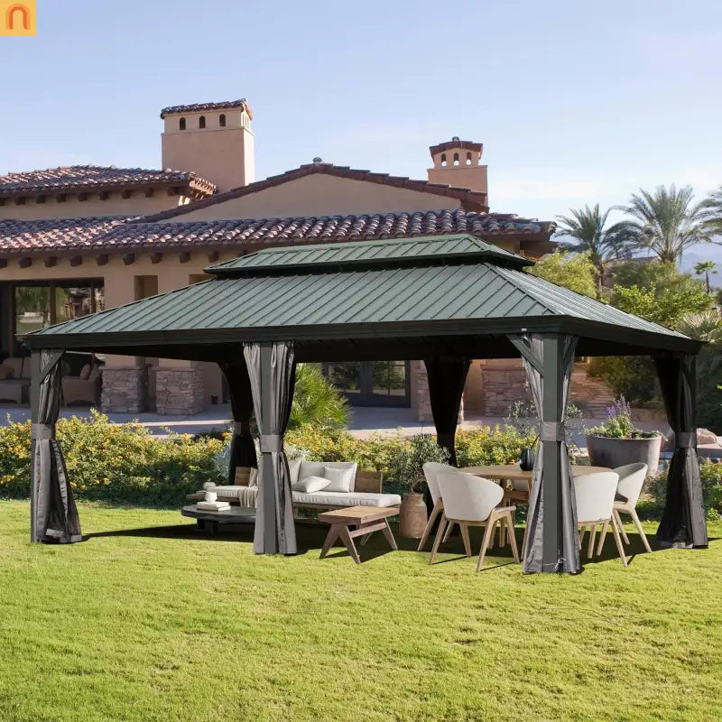 Hardtop Gazebo Aluminum Gray 12x18ft Netting Curtains