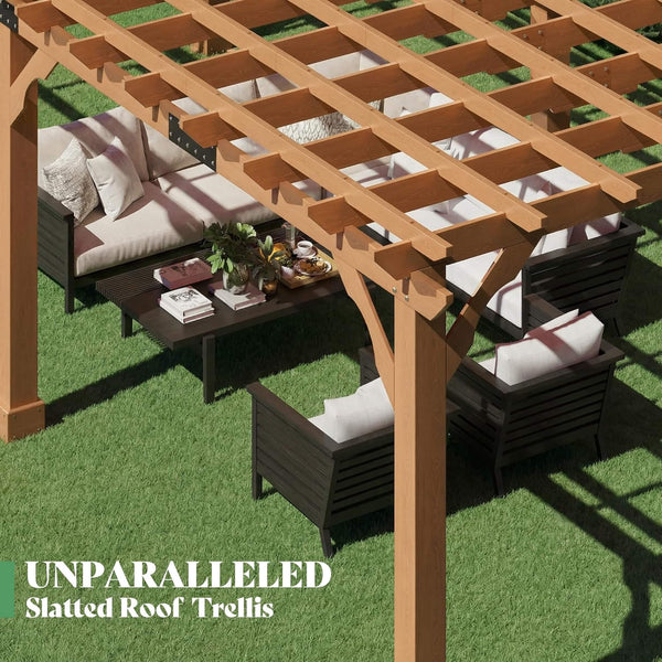 Alora Large Outdoor Cedar Wood Pergola Kit With Slatted Roof