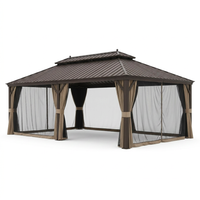 14 Ft. X 22 Ft. Double Galvanized Steel Roof Aluminum Frame Outdoor Patio Hardtop Gazeb with Netting and Curtains — Studio Shot
